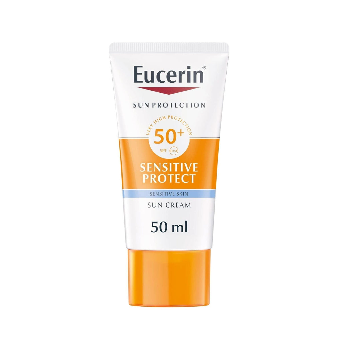 Refect Beauty Eucerin Sun Face Sensitive Protect Cream SPF 50+ in a 50ml tube for sensitive and dry skin.