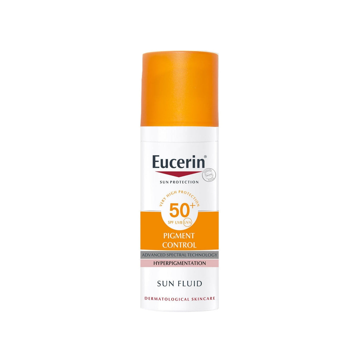 Refect Beauty Eucerin Sun Pigment Control SPF 50+ face sunscreen bottle for hyperpigmentation and dark spots.