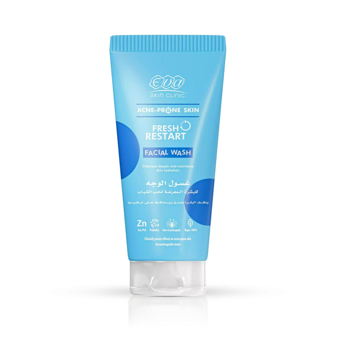 Refect Beauty Eva Acne Prone Skin Fresh Restart facial wash in a light blue squeeze tube for oily skin.