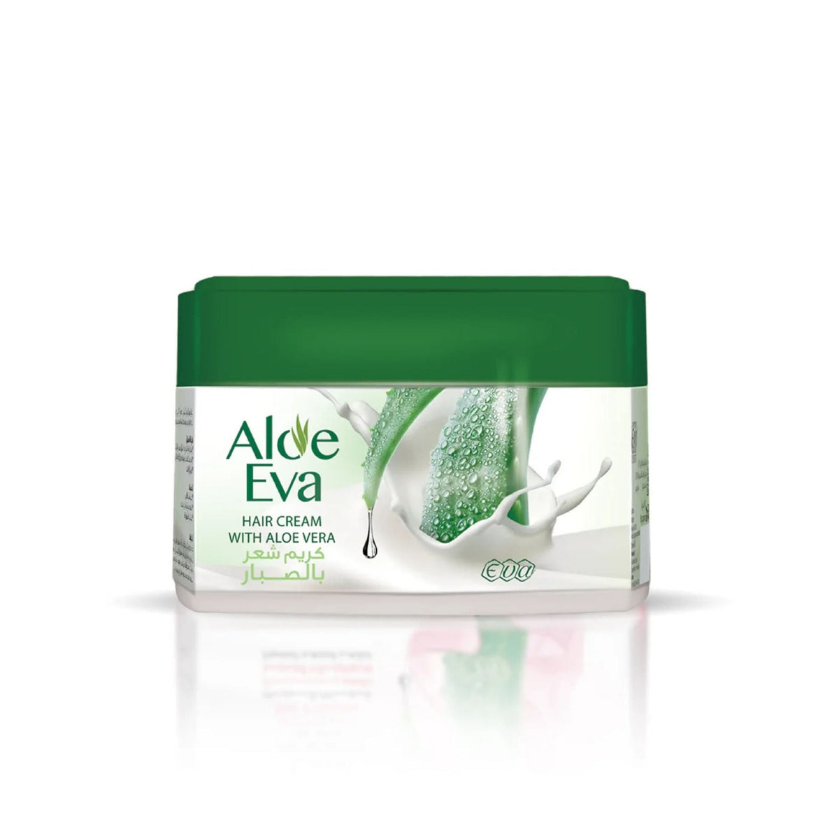 Refect Beauty Eva Aloe Vera Hair Cream in a white jar with a green lid, featuring aloe vera and cream splash design.