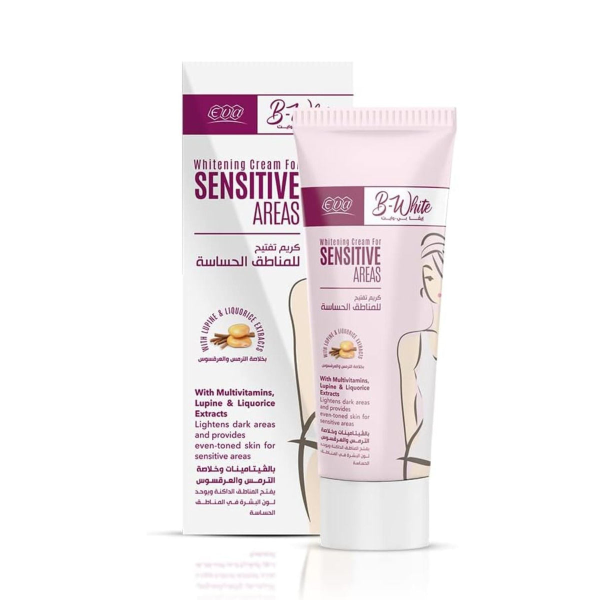 Refect Beauty Eva B-White whitening cream for sensitive areas in a white tube and matching product box