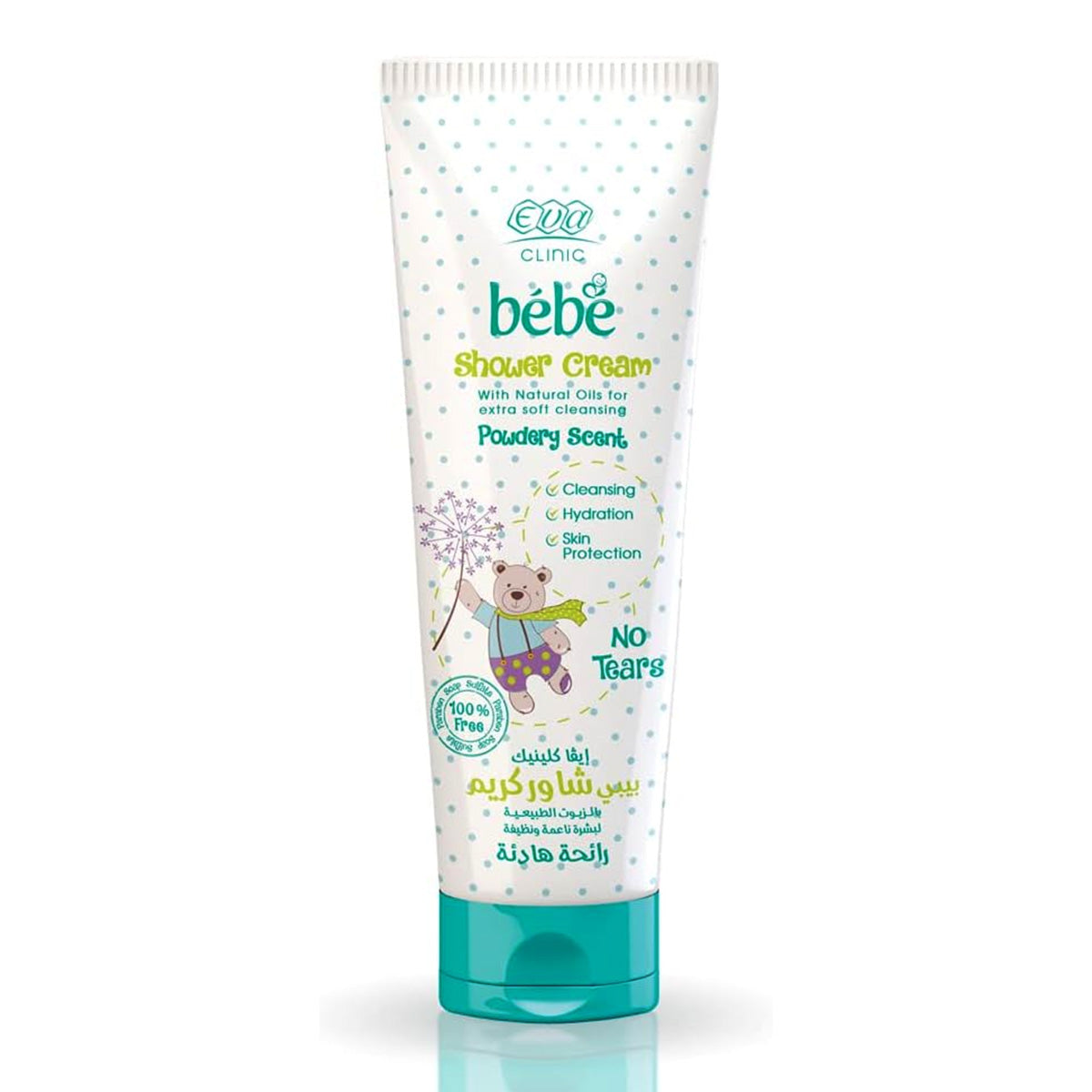 Refect Beauty Eva Bebe shower cream in a white tube with a cute bear illustration, featuring a teal cap.