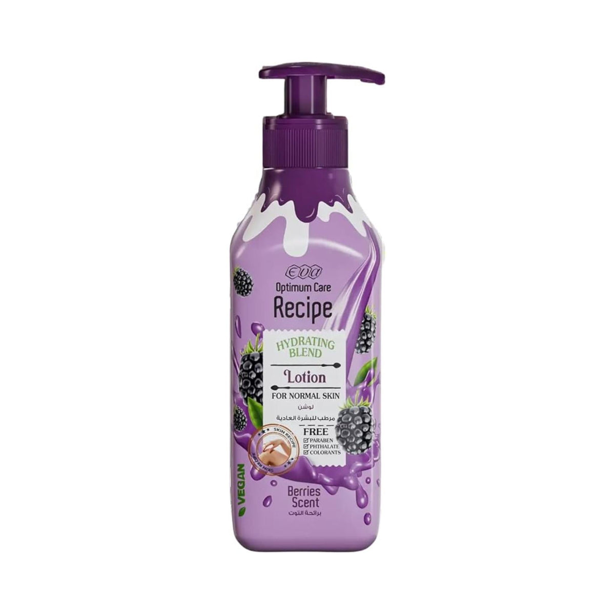 Refect Beauty Eva Optimum Care Berries Lotion for normal skin in a purple pump bottle with fruit extract graphics