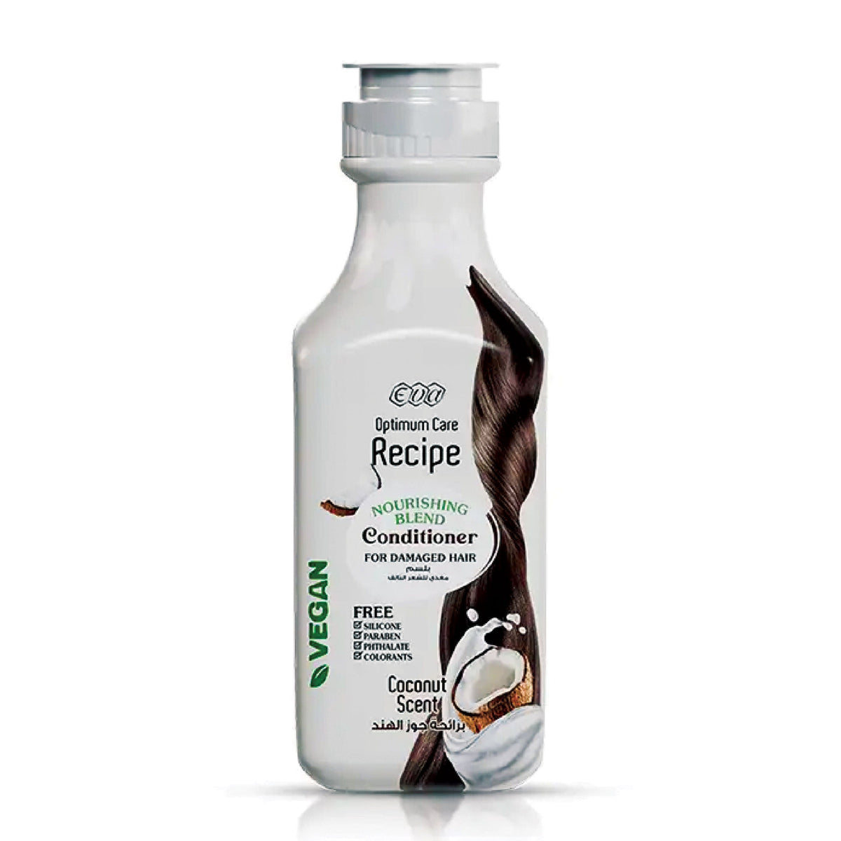 Refect Beauty Eva Optimum Care coconut scent hydrating hair conditioner in a white bottle for damaged hair
