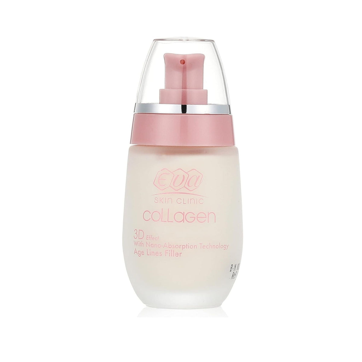 Refect Beauty Eva Skin Clinic Collagen Anti-Ageing Fine Lines Filler in a pink and frosted glass pump bottle