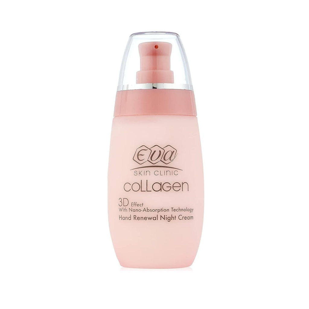 Refect Beauty Eva Skin Clinic Collagen 3D hand renewal night cream in a light pink pump bottle for anti-ageing care.