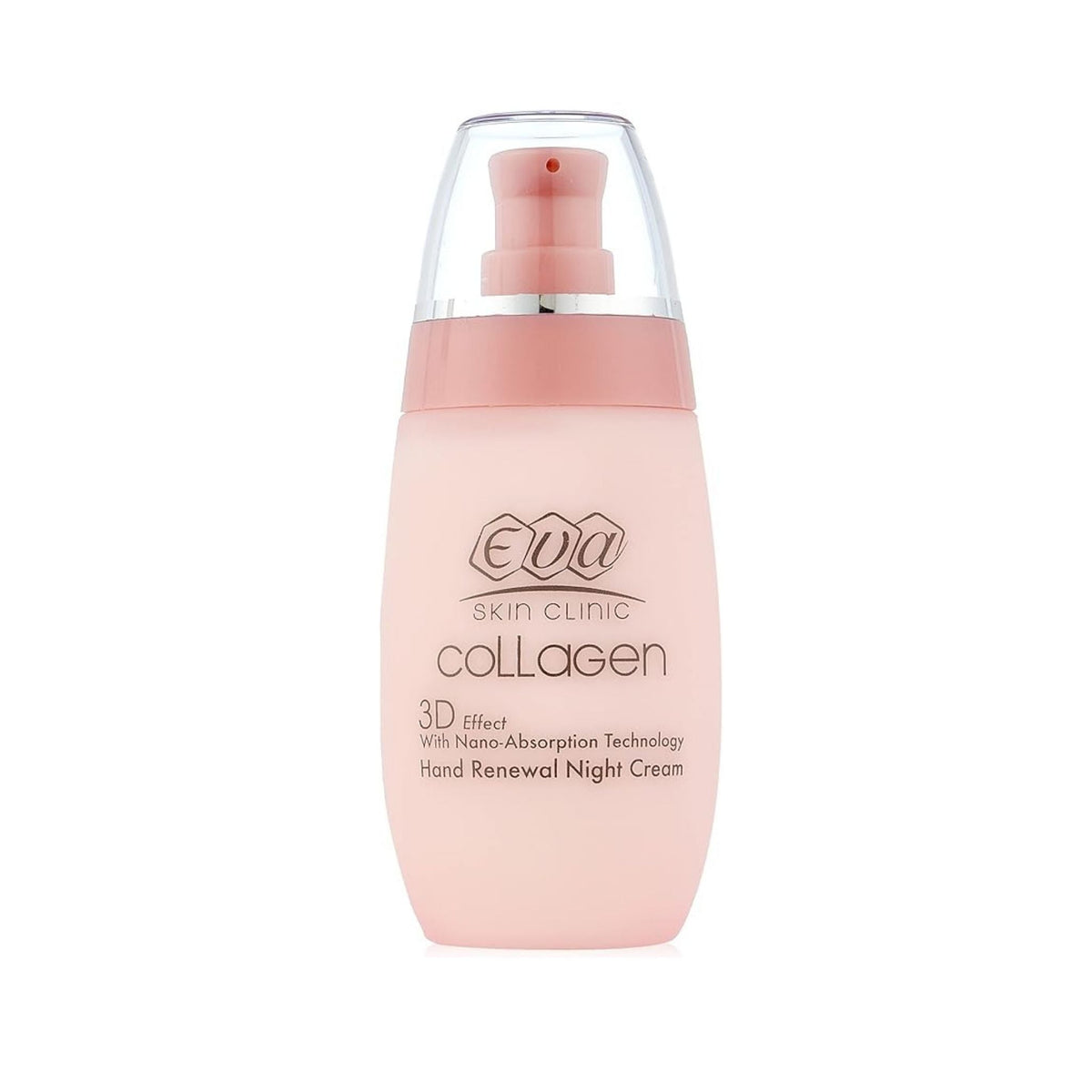 Refect Beauty Eva Skin Clinic Collagen 3D hand renewal night cream in a light pink pump bottle for anti-ageing care.