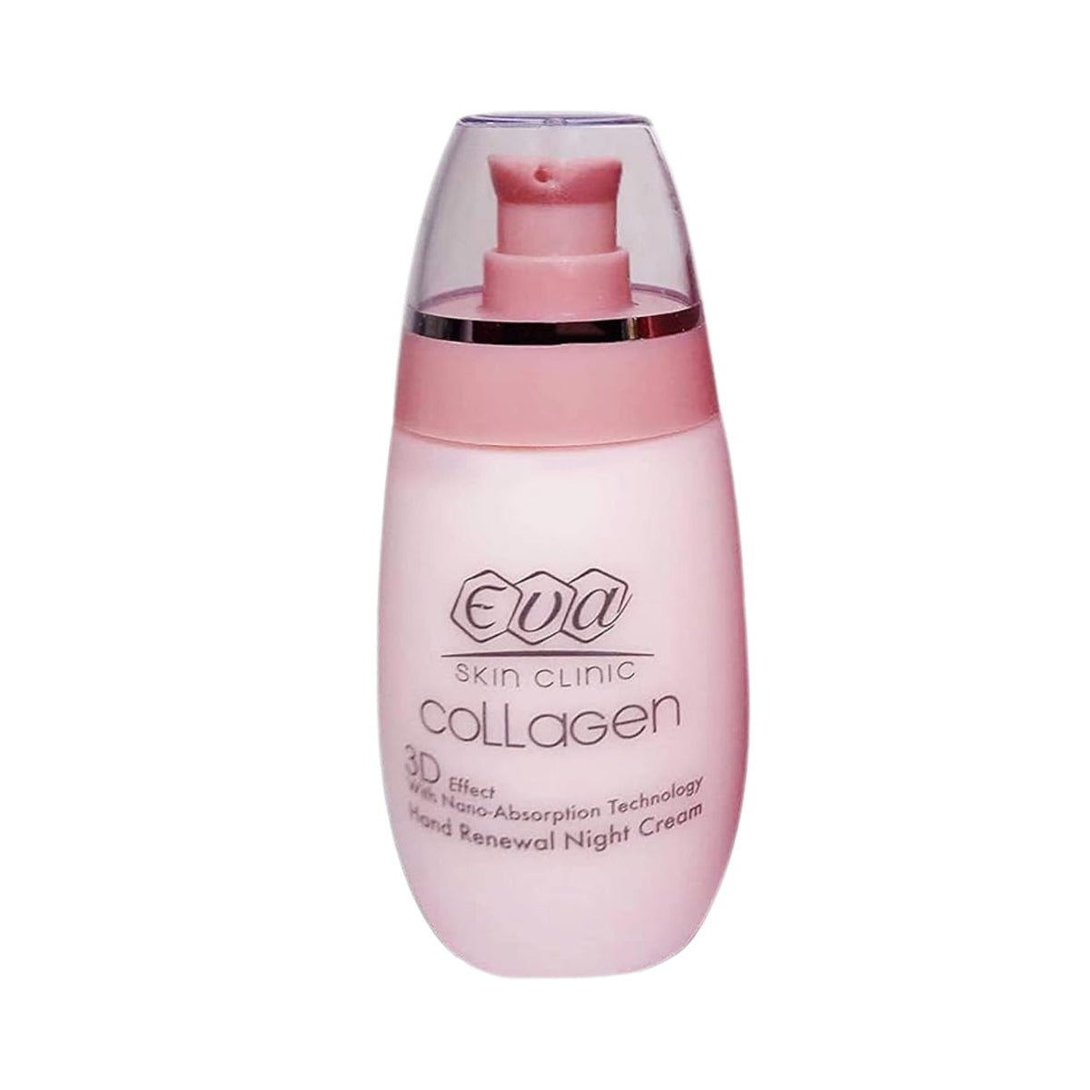 Refect Beauty Eva Skin Clinic Collagen Hand Renewal Night Cream in a pink pump bottle for skin rejuvenation