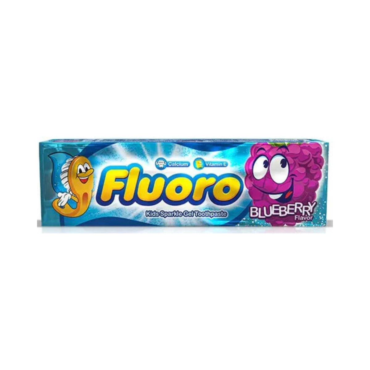 Refect Beauty Eva Fluoro kids blueberry sparkle gel toothpaste box with fun cartoon fruit character design