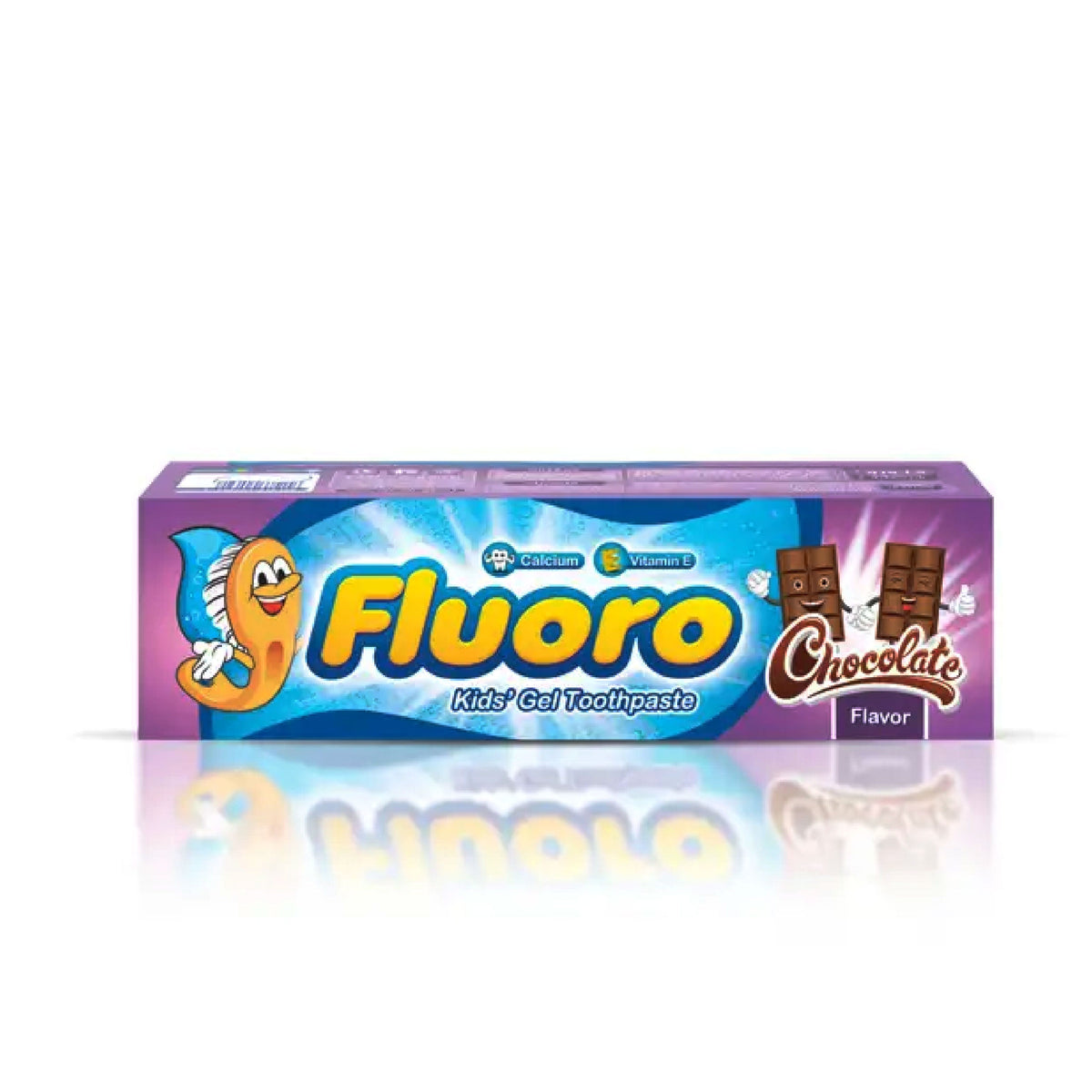 Refect Beauty Eva Fluoro chocolate flavored kids gel toothpaste in a purple box with a cartoon character design