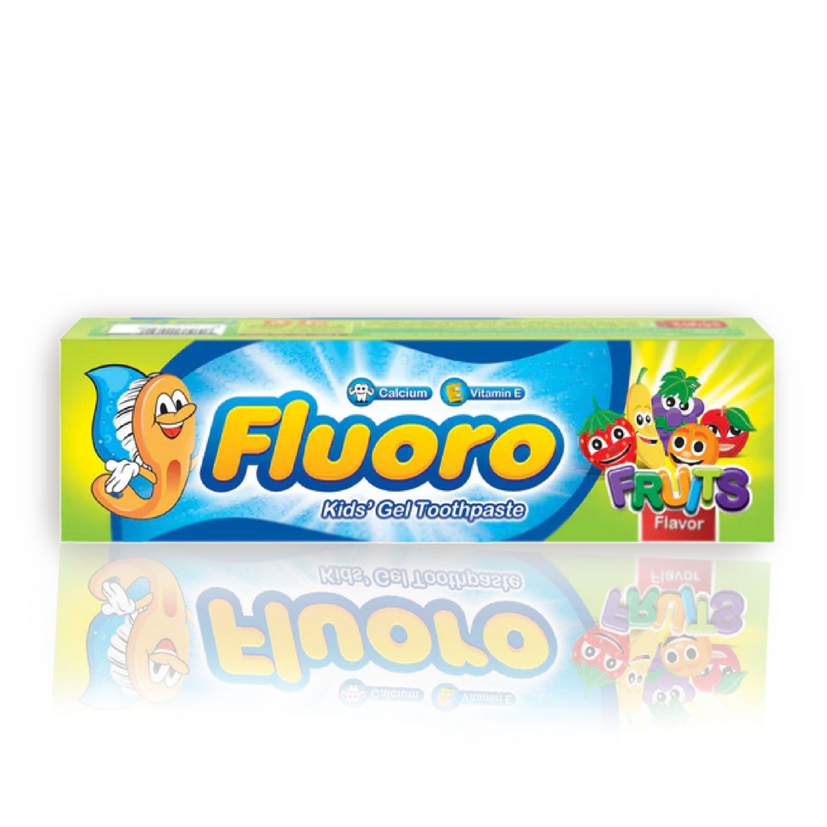 Refect Beauty Eva Fluoro kids fruit flavored gel toothpaste box with cartoon fruit characters