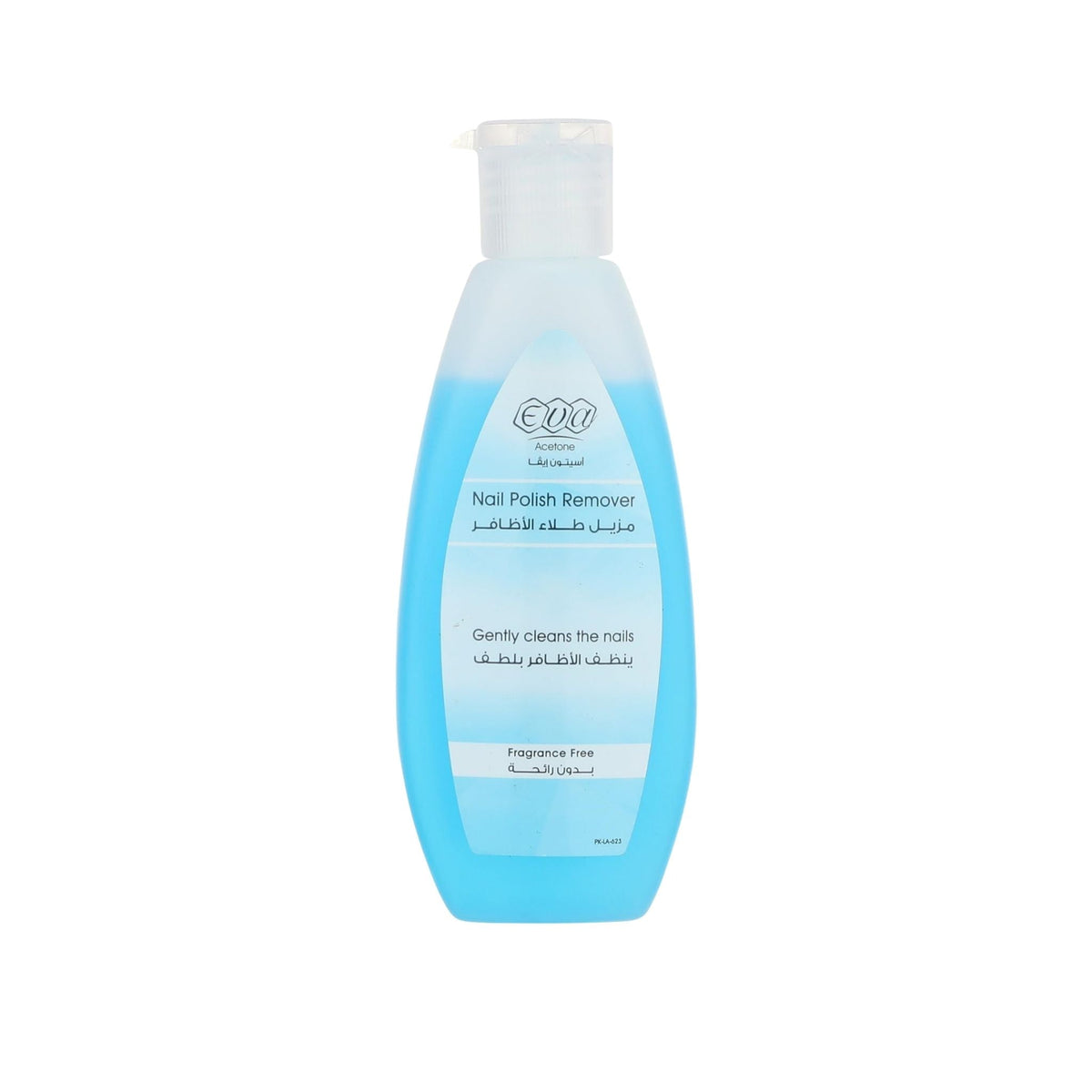 Refect Beauty Eva fragrance-free nail polish remover in a blue translucent bottle with a clear flip-top cap.