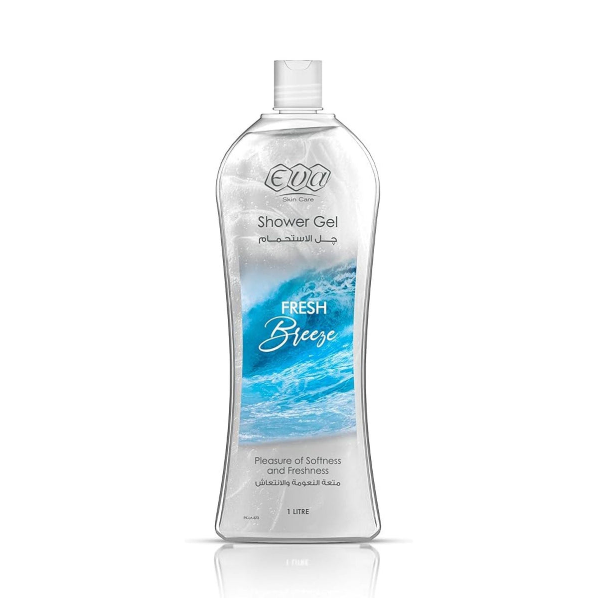 Refect Beauty Eva Fresh Breeze shower gel in a 1-litre clear bottle with a refreshing blue wave label design.