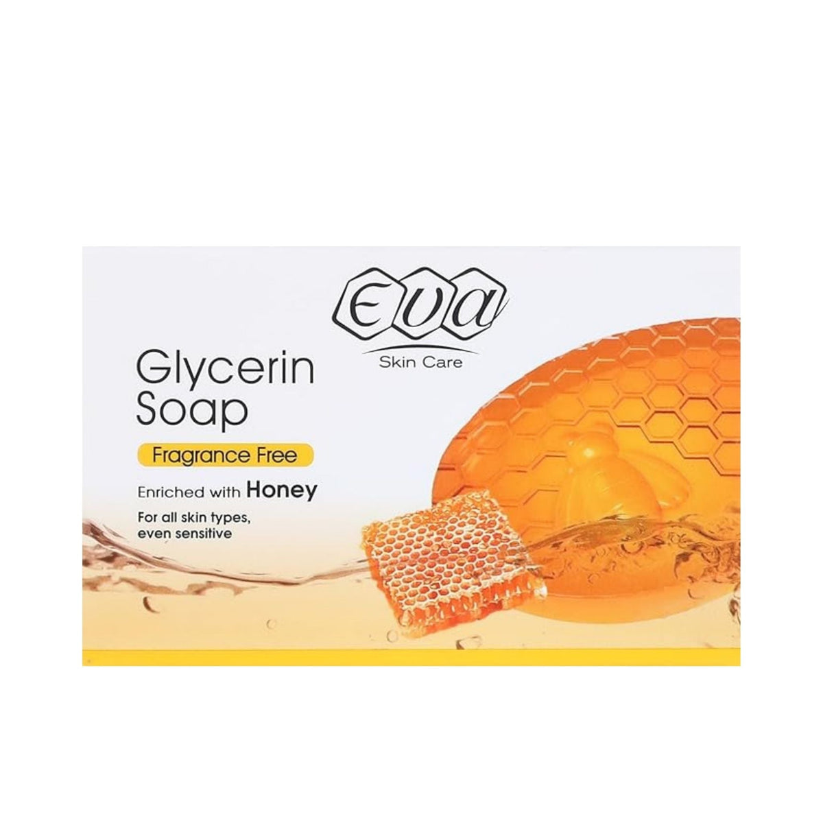 Refect Beauty Eva Glycerin Soap with honey in packaging featuring a honeycomb design for moisturizing skin care