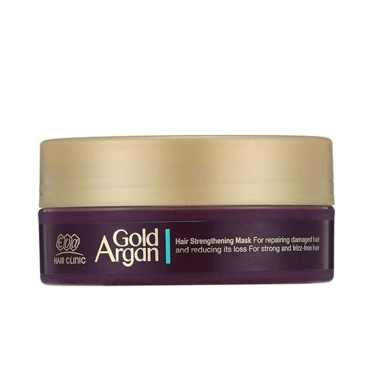 Refect Beauty Eva Hair Clinic Gold Argan hair strengthening mask in a purple jar with a gold lid for damaged hair