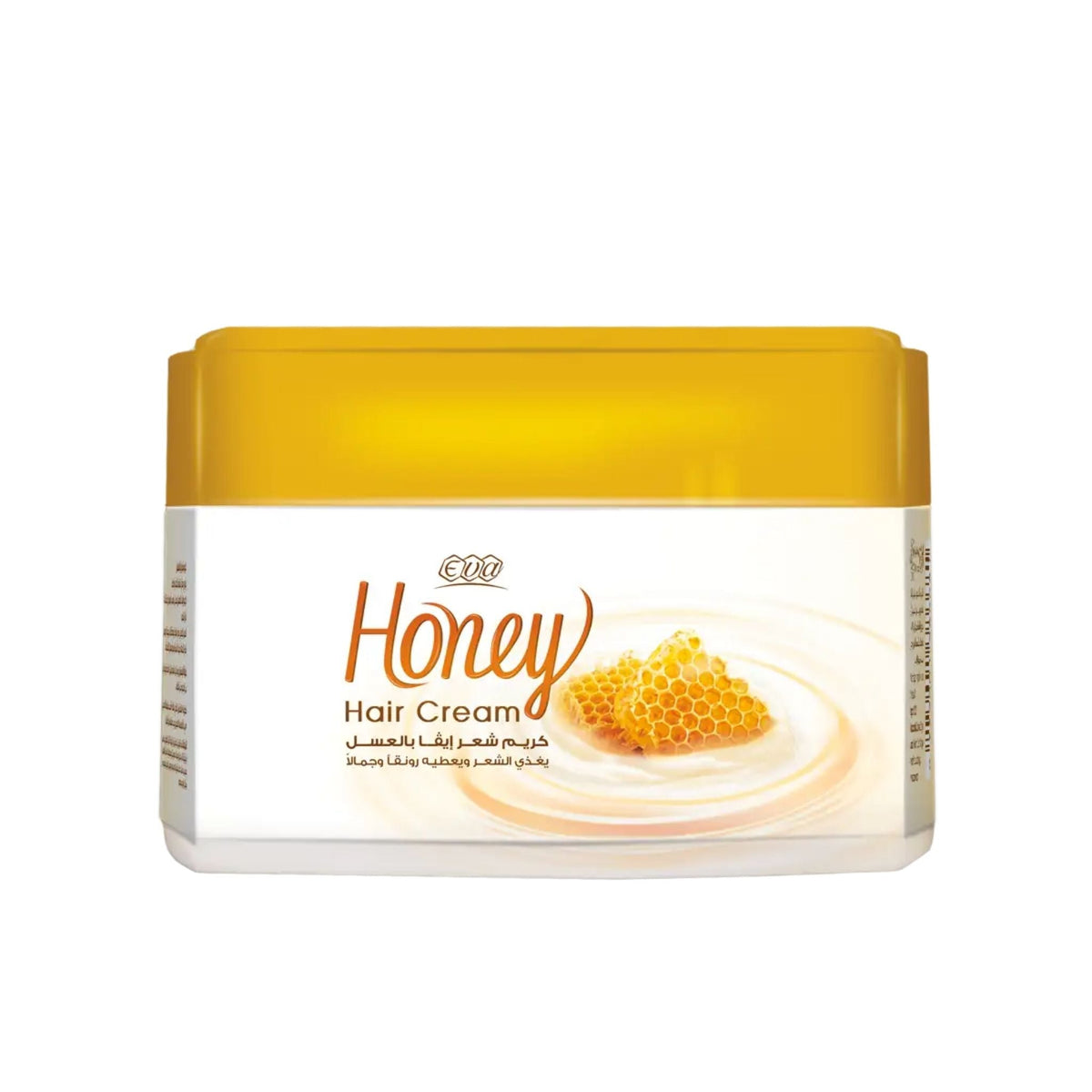 Refect Beauty Eva Honey Hair Cream in a white jar with a yellow lid, featuring honey and cream imagery.