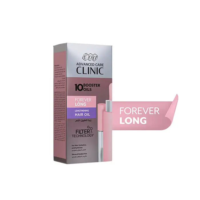 Refect Beauty Eva Advanced Care Clinic Forever Long Lengthening Hair Oil bottle and box with pink accent design.