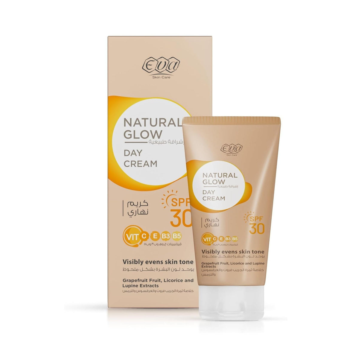 Refect Beauty Eva Natural Glow Day Cream SPF 30 with Vitamin C, E, B3, and B5 for a radiant, even complexion.