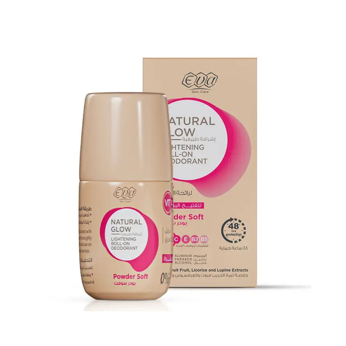 Refect Beauty Eva Natural Glow Powder Soft roll-on deodorant bottle with its matching product packaging box