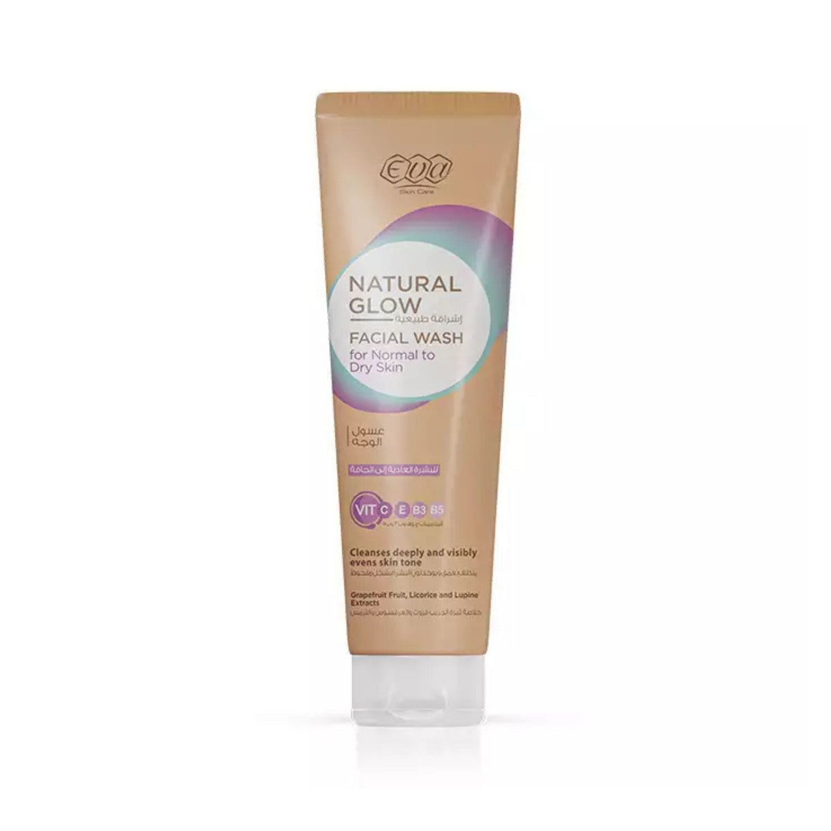 Refect Beauty Eva Natural Glow facial wash tube for normal to dry skin with vitamin E and aloe vera extracts
