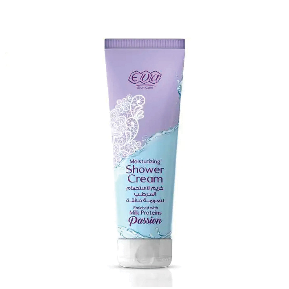 Refect Beauty Eva Passion moisturizing shower cream in a purple and white tube with lace design