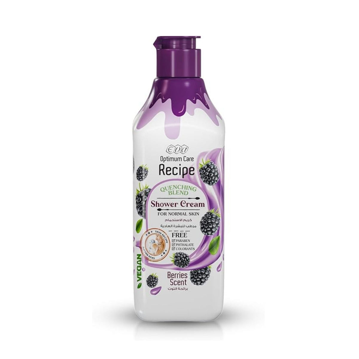 Refect Beauty Eva Recipe Quenching Blend shower cream with berry scent in a pump bottle for normal skin