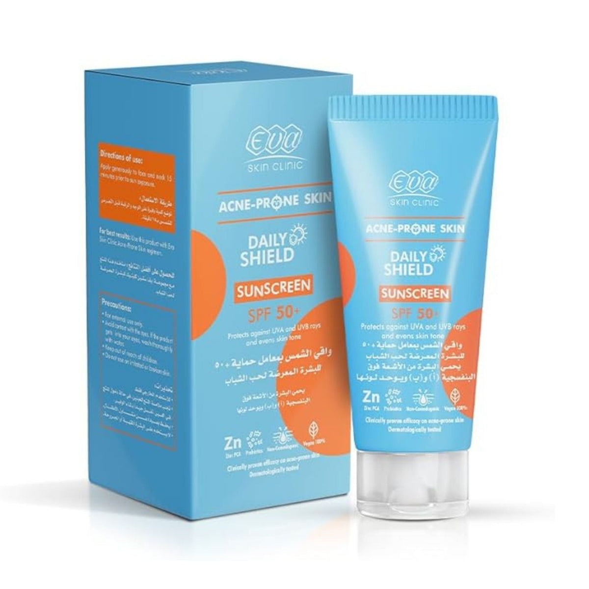 Refect Beauty Eva Skin Clinic SPF 50 sunscreen for acne-prone skin in a blue tube and matching box.