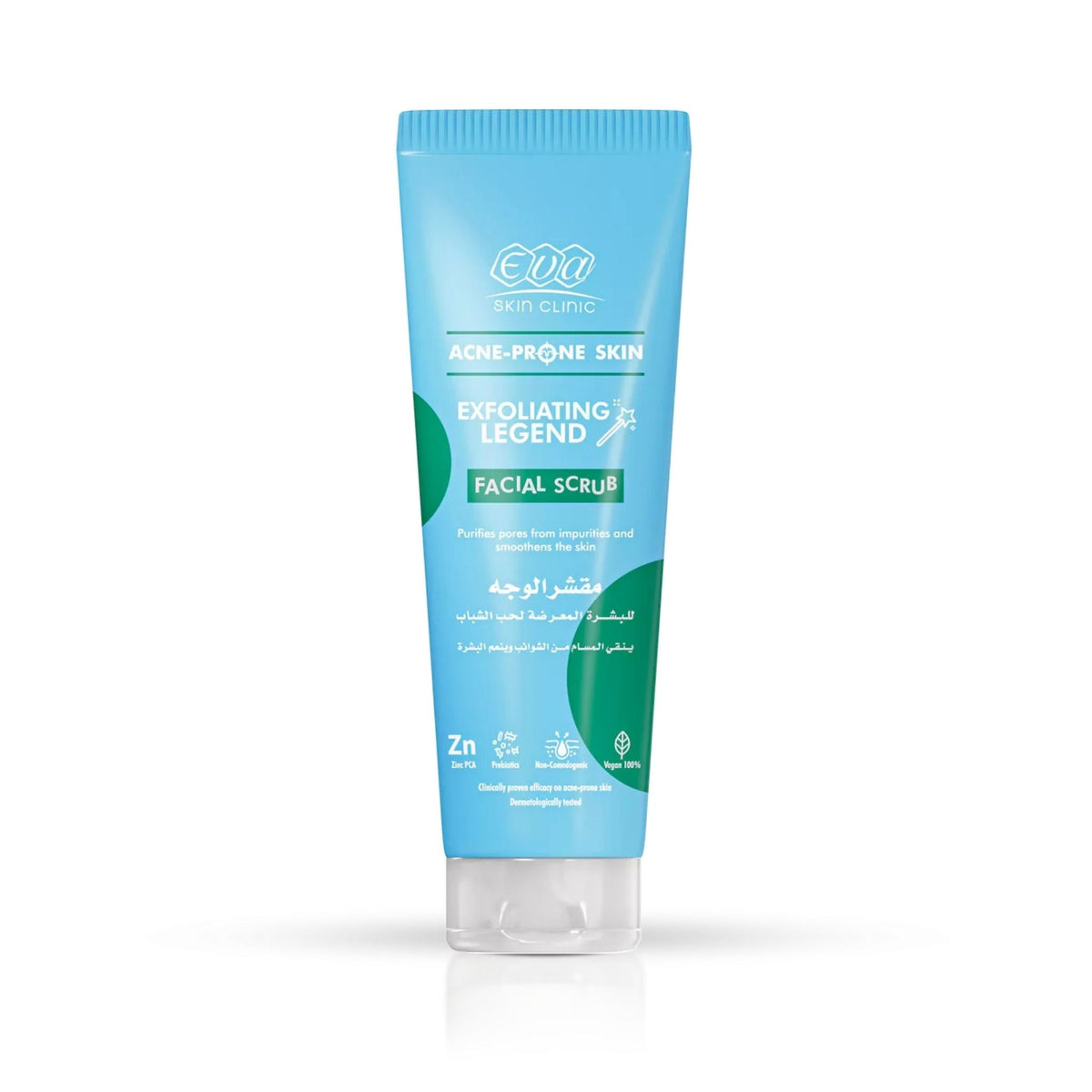 Refect Beauty Eva Skin Clinic facial scrub in a light blue tube for acne-prone skin with salicylic acid and zinc