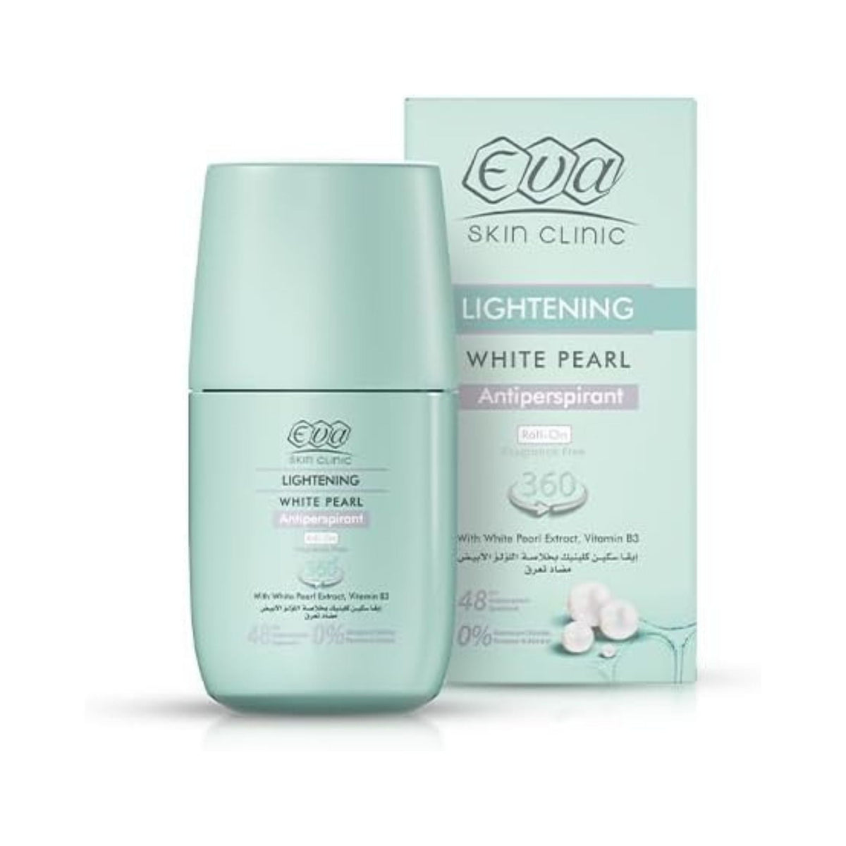 Refect Beauty Eva Skin Clinic White Pearl whitening antiperspirant roll-on with its matching light green box