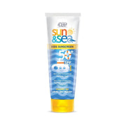 Refect Beauty Eva Sun & Sea SPF 50+ baby sunscreen lotion in a white and blue tube with a yellow cap