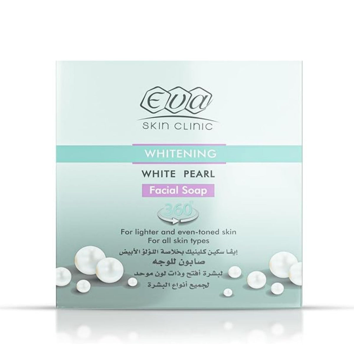 Refect Beauty Eva Skin Clinic White Pearl facial soap bar in light blue packaging with pearl illustrations