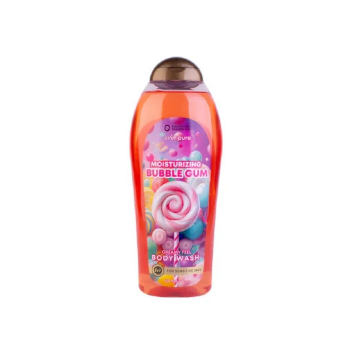 Refect Beauty Ever Pure moisturizing body wash with a sweet bubble gum scent in a pink translucent bottle