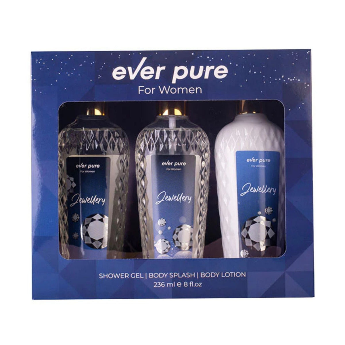 Refect Beauty Ever Pure Jewellery Collection gift set featuring shower gel, body splash, and body lotion in a box.