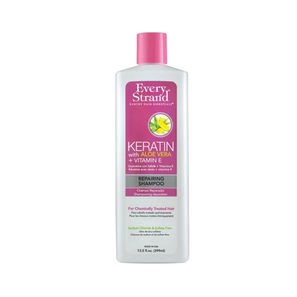 Refect Beauty Every Strand Keratin repairing shampoo bottle with aloe vera and vitamin E for damaged hair