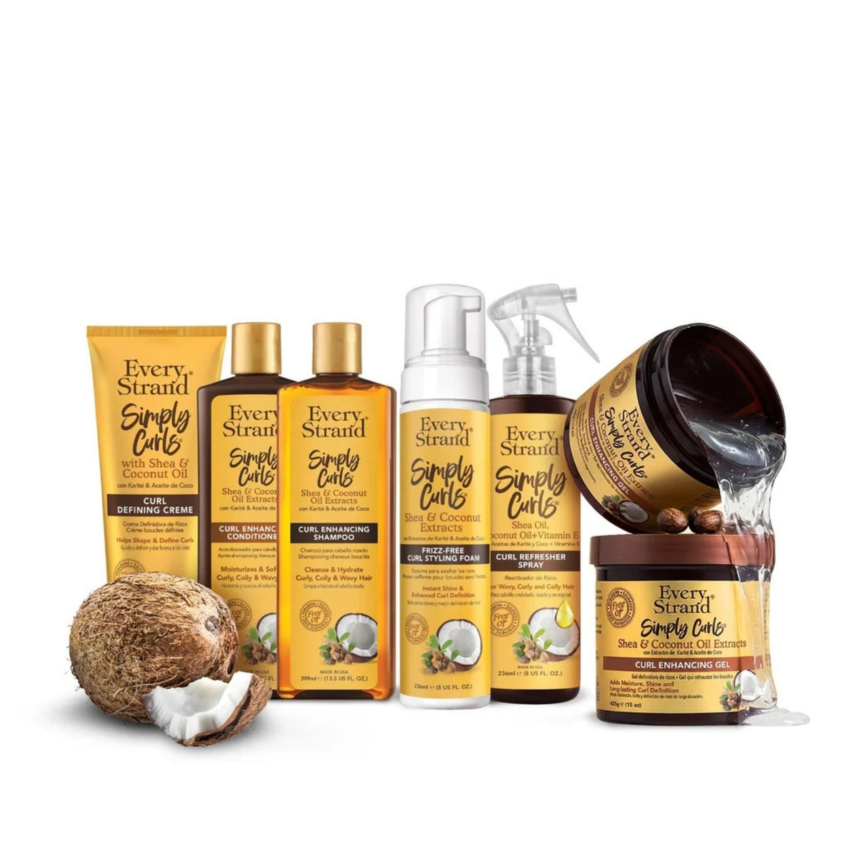 Refect Beauty Every Strand Simply Curls hair care collection featuring shampoo, conditioner, gel, and styling products.