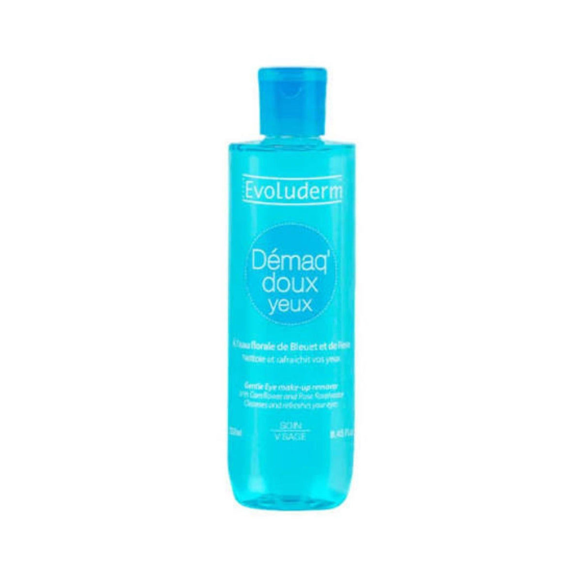 Refect Beauty Evoluderm gentle eye make-up remover in a clear blue bottle for sensitive skin