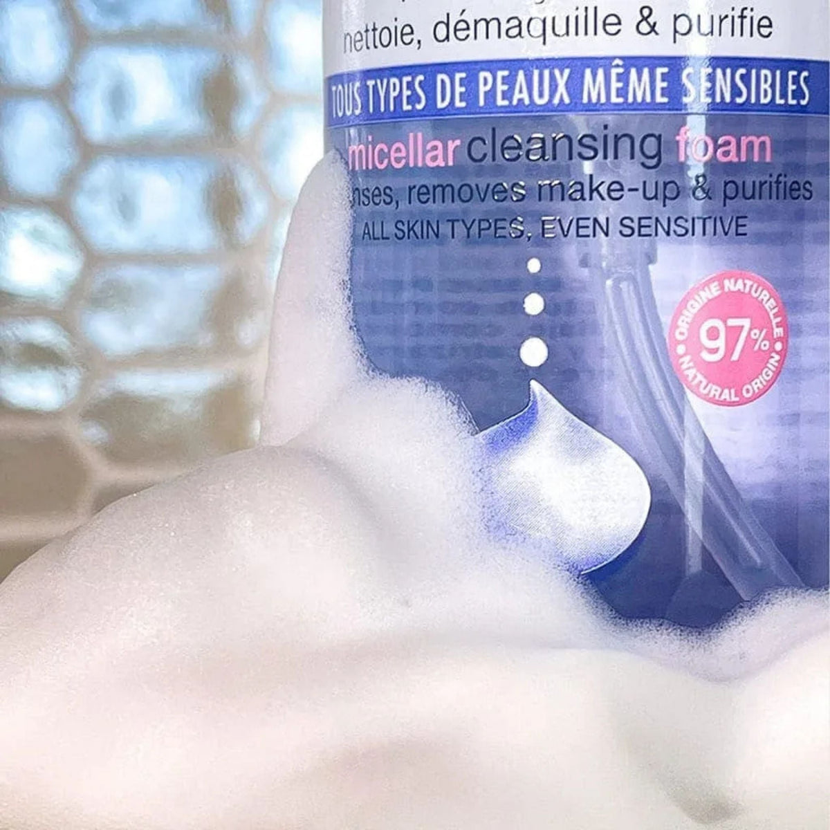 Refect Beauty Evoluderm Micellar Cleansing Foam with a rich, airy white lather for gentle facial cleansing.