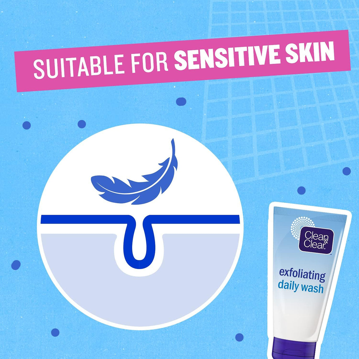 Refect Beauty Clean & Clear Exfoliating Daily Wash tube with a graphic showing gentle pore cleansing for sensitive skin