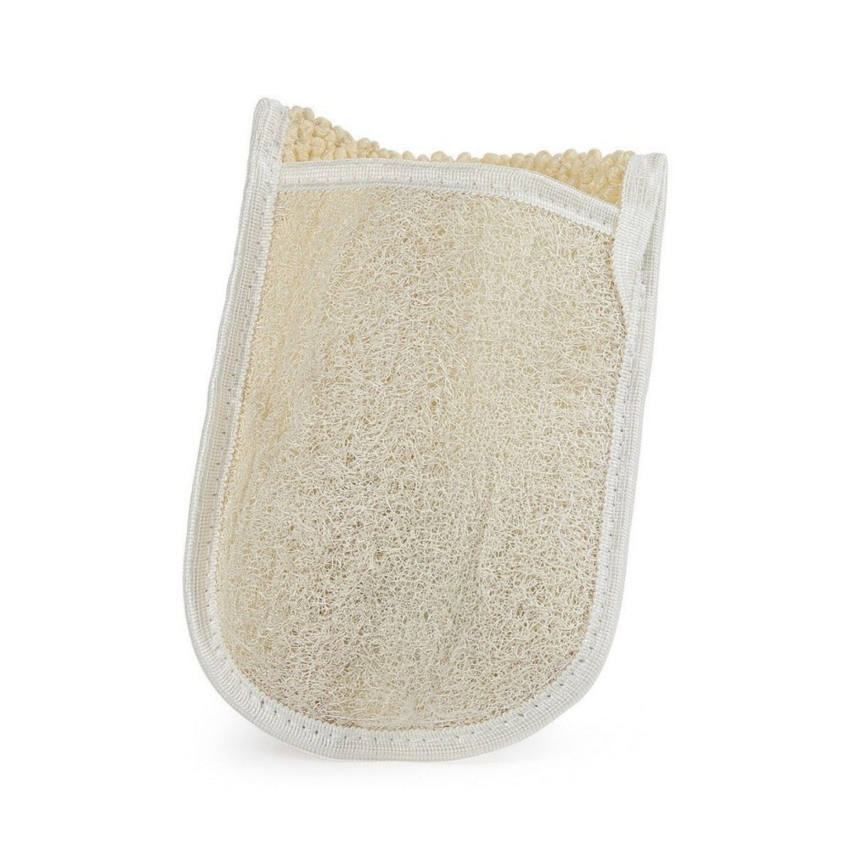 Refect Beauty Happy Shower Loofah size 4 featuring a beige textured exfoliating mesh pad with white fabric trim.