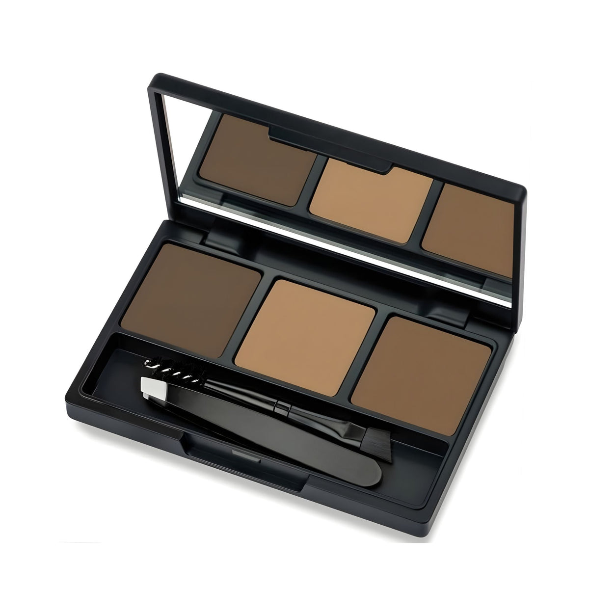 Refect Beauty Golden Rose eyebrow styling kit with three shades of brow powder, styling wax, tweezers, and brush.