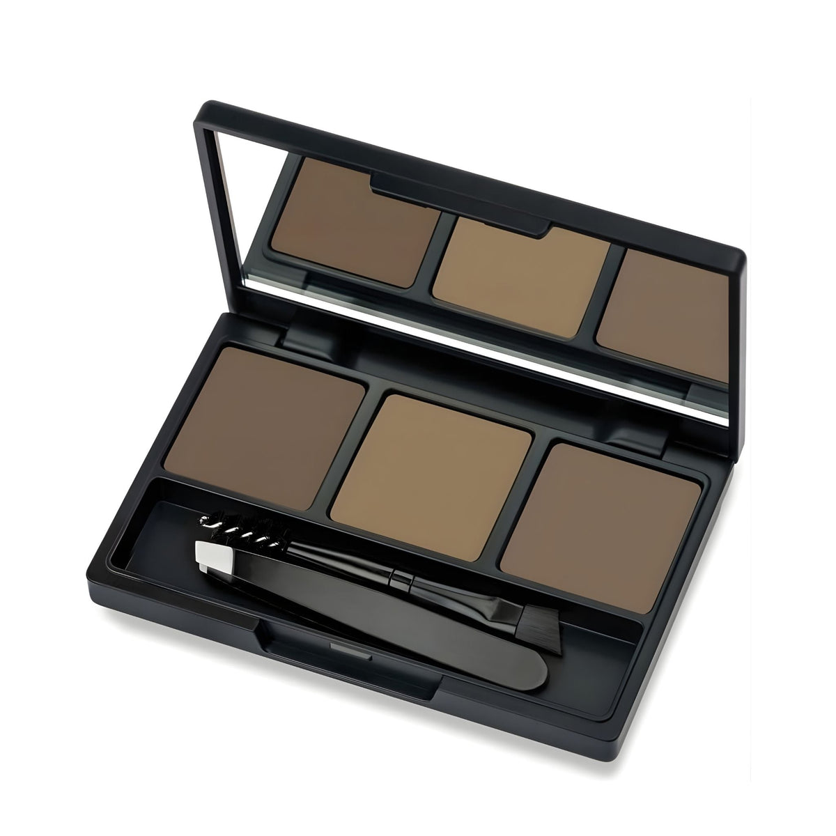 Refect Beauty Golden Rose eyebrow styling kit with three shades of brow powder, styling wax, tweezers, and brush. Ash