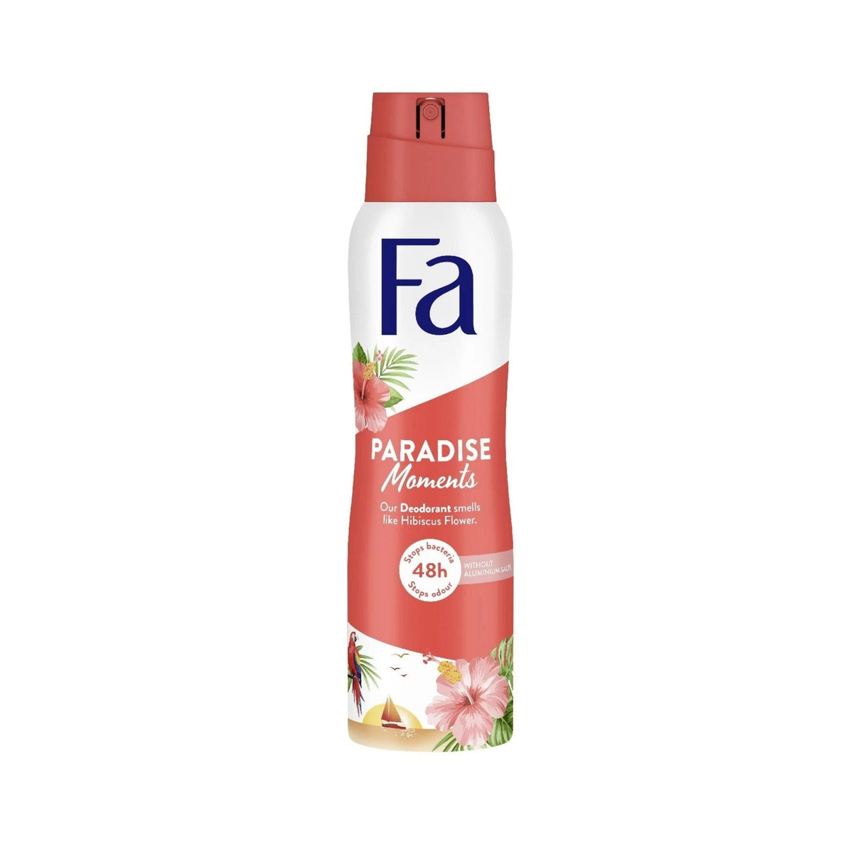 Refect Beauty Fa Paradise Moments deodorant spray can with tropical hibiscus flower and beach design