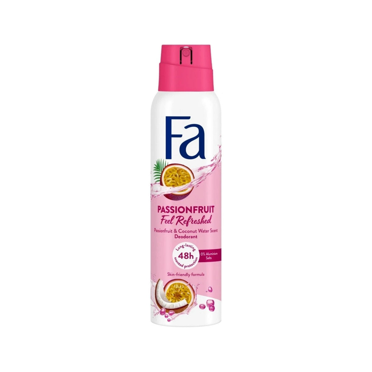 Refect Beauty Fa Passionfruit Feel Refreshed deodorant spray can with tropical fruit and coconut water design