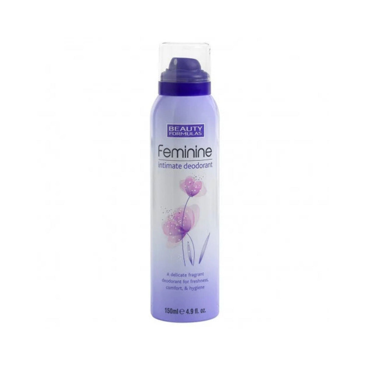 Refect Beauty Feminine Intimate Deodorant Spray in a 150ml purple aerosol can with floral design for daily hygiene
