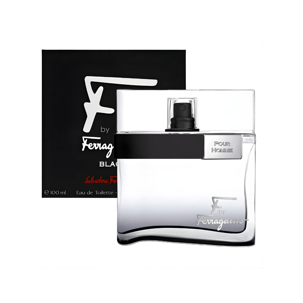 Refect Beauty Salvatore Ferragamo F By Ferragamo Black eau de toilette bottle and matching black fragrance box
