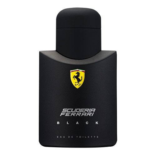 Refect Beauty Ferrari Black Eau de Toilette in a sleek matte black bottle with the iconic yellow prancing horse logo.