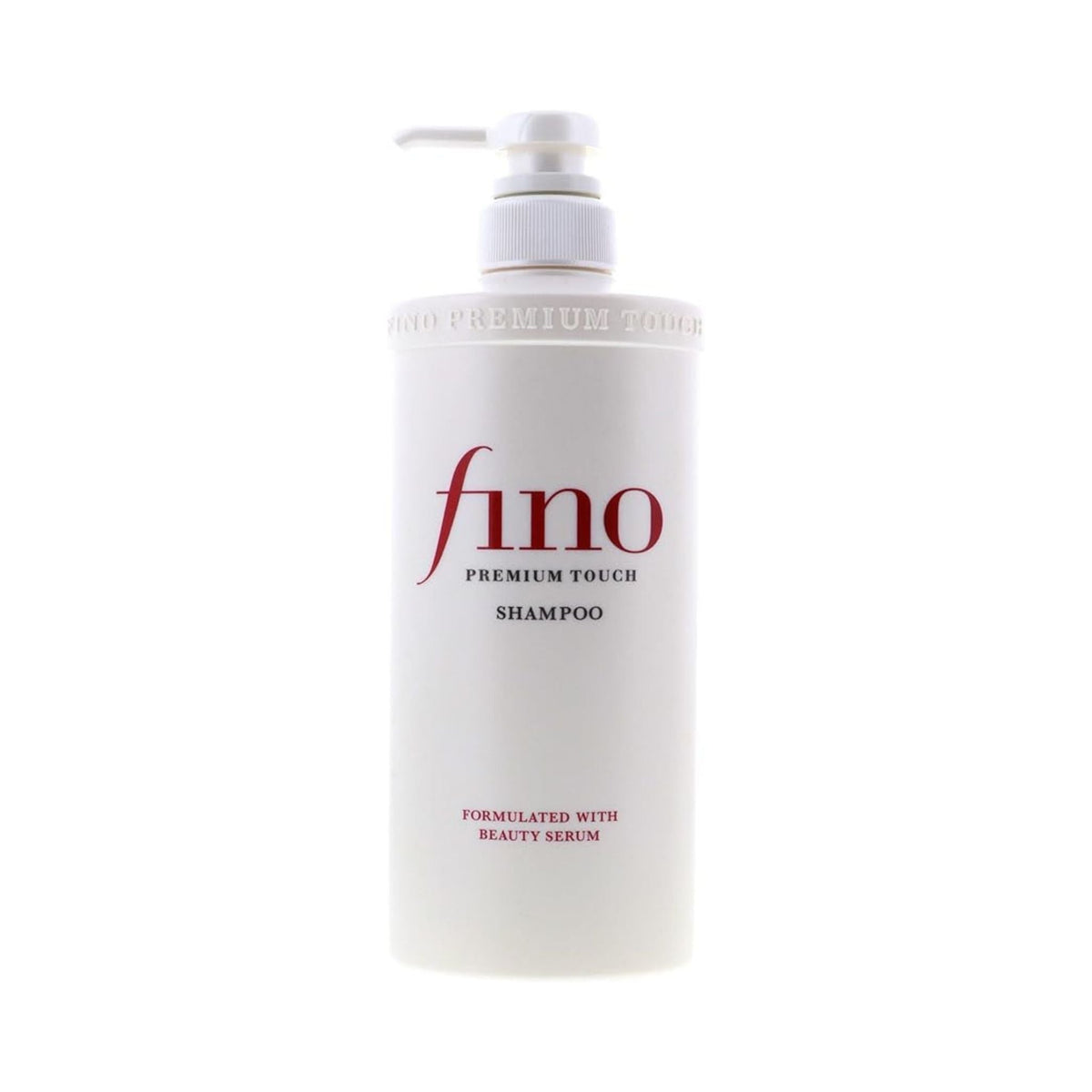 Refect Beauty Fino Premium Touch shampoo bottle in white with a pump dispenser for repairing dry and damaged hair.