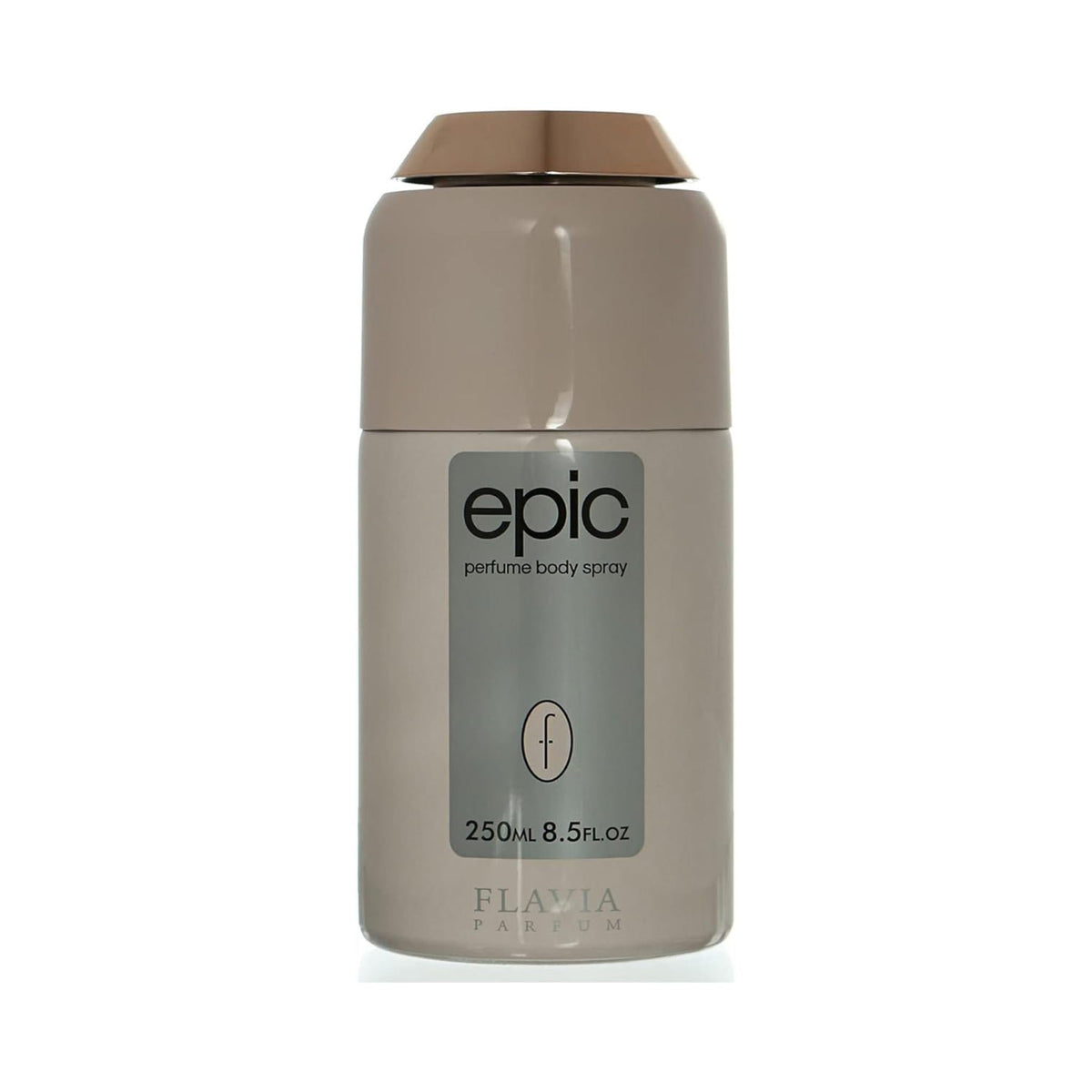 Refect Beauty Flavia Epic unisex body spray in a sleek beige bottle with a metallic cap for daily refreshing fragrance