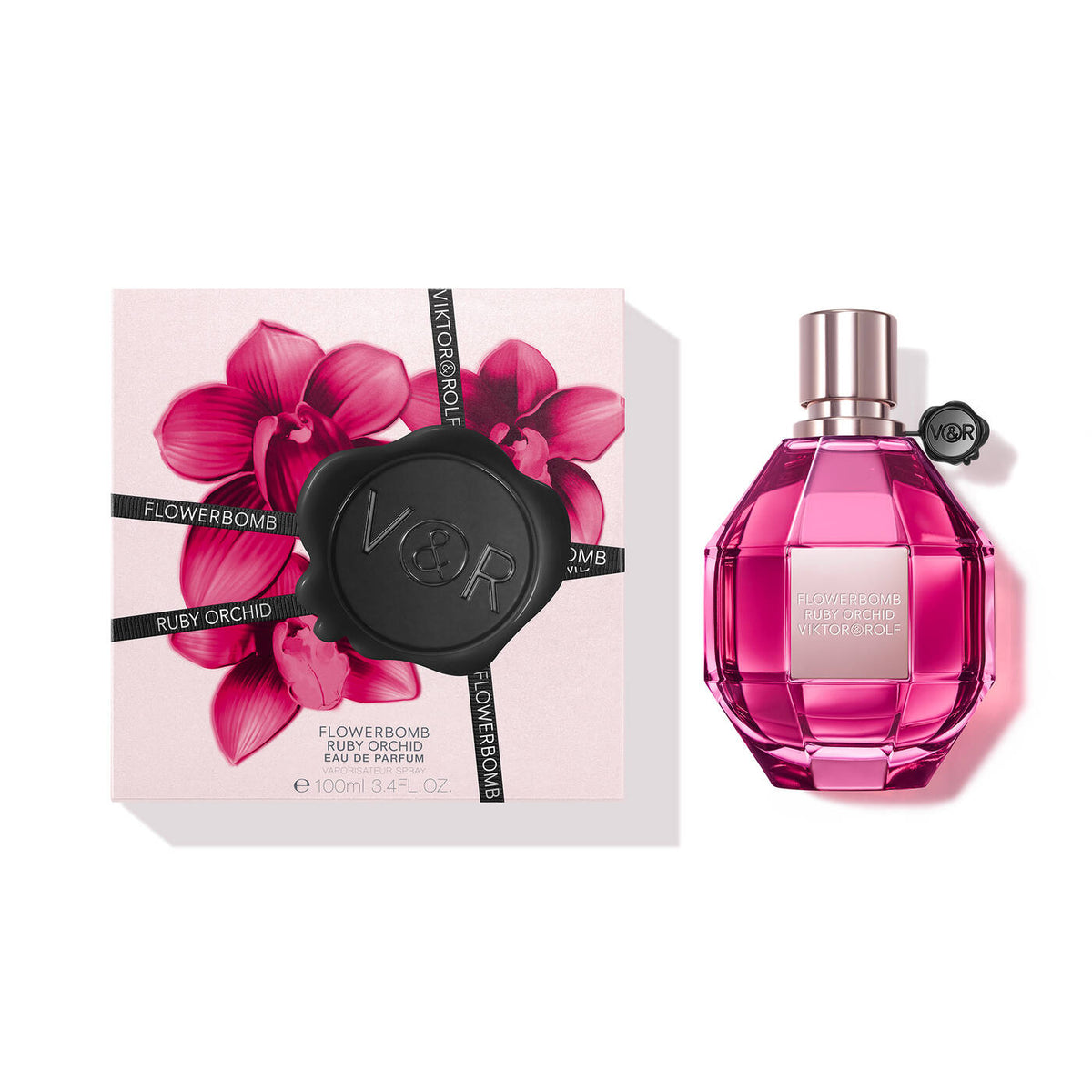 Refect Beauty Viktor & Rolf Flowerbomb Ruby Orchid Eau de Parfum bottle and floral gift box packaging