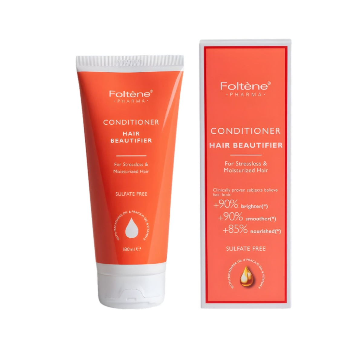 Refect Beauty Foltene Revitalizing Hair Conditioner tube and box with orange packaging for nourished, shiny hair